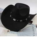 Classic black western cowboy hat in suede finish with silver studded leather band - Ring Decor Black Faux Suede