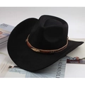Cappello da cowboy nero con fascia ricamata e accessorio in metallo piuma dorata - Stile Fascia per Cappello con Piuma e Foglia / Nero