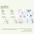 Vintage floral PET stickers set with green and purple flowers for journal decoration - Love Poetry Collection