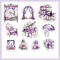Autocollants de meubles PET violets style Victoria avec piano et parapluie en dentelle - Secret de Violette