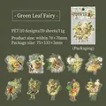 Green Leaf Fairy PET stickers featuring 20 vintage floral fairy decals for journaling - Green Leaf Fairy