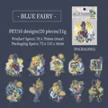 Blue Flower Fairy PET stickers set with 20 pieces of vintage hand-drawn floral sprites - Blue Spirit