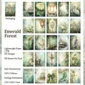 Set de papel decorativo vintage bosque verde con 25 diseños de naturaleza y fantasía - Bosque de Luz Verde