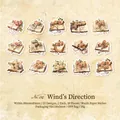 Retro floral and vintage book washi sticker set with wind theme and flower motifs - Direction of Wind