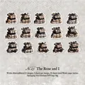 Vintage black rose and book theme washi stickers, 30 pieces of retro decorative paper labels - Rose and Me