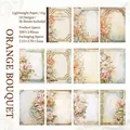 Set de papel floral vintage Baroque Garden con 10 diseños de flores naranjas y marcos - Ramo Naranja