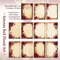 Papel floral vintage Jardín Barroco con 30 hojas de rosas rojas y bordes decorativos - Floral Rojo