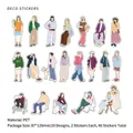 Lot de 40 autocollants PET de personnages féminins pour scrapbooking et décoration - Vie décontractée