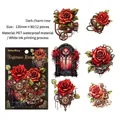 Αυτοκόλλητα PET Dark Charm Rose με γρανάζια steampunk για διακόσμηση ημερολογίου - 12 Φύλλα / Σκοτεινό Γοητευτικό Τριαντάφυλλο