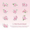 Pink rose washi paper stickers set of 20 pieces for DIY floral journaling decoration - Misty Peach Island