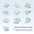 Blue rose floral washi sticker set with 20 pieces for DIY scrapbooking and journal decor - Blue Wind Valley