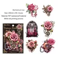 Autocollants PET Steampunk Rose Mécanique avec 12 motifs vintage d'engrenages et fleurs - 12 Feuilles / Rose Mécanique