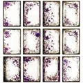 Vintage purple floral scrapbooking paper set with white kraft paper texture - Purple