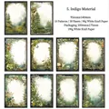 Vintage forest theme decorative paper in dark cyan, 30 sheets of 90g white kraft paper - Indigo Green Pearl