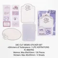 Retro purple themed 34-piece sticker and memo set with gold foil accents and packaging - Life Expectation