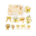 Yellow flower PET sticker pack with gold laser edges and lace bow designs for scrapbooking - The Wind in the Moon