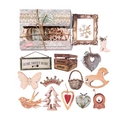 Baroque style hollow decorative wood charms set including vintage frames and labels - Woody Sundries