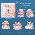 Cherry blossom kitten PET stickers with shell light finish for scrapbooking decor - Kitten in Flowers