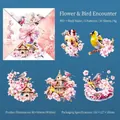 Floral and bird themed PET stickers with shell luster effect for scrapbooking DIY - Flowers and Birds Encounter