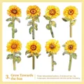 Vintage sunflower sticker set with gold foil details on white cardstock, 24 pieces - Born Towards the Sun