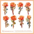 Orange rose vintage floral stickers with gold foil stamping for DIY scrapbooking 24pcs - Passionately Loving You