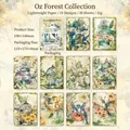 Set de papel decorativo vintage aves del bosque con 10 diseños florales ilustrados - El mago de Oz verde