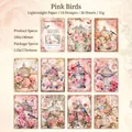 Set di carta vintage per scrapbooking con motivi di uccelli rosa, rose e farfalle - Fenicottero Rosa