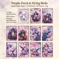 Papel decorativo vintage de aves del bosque en violeta para manualidades DIY 30 hojas - Purple Bird