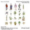 Set of 20 vintage PET stickers featuring fashion illustrations and green plants - Private Forest