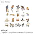 Lot de 20 stickers PET vintage sur les thèmes du camping et du mode de vie plein air - Manuel de Camping