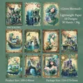 Kit carta scrapbooking sirena verde con 30 fogli di illustrazioni vintage sott'acqua - Sirena verde