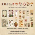 Set de 60 autocollants PET et papiers vintage thème jungle de champignons rétro - Jungle de Champignons