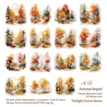 Set di 30 adesivi vintage Twilight Forest PET No.03 con motivi acquerello autunnali - Seguito d'Autunno