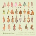 60-teiliges Vintage-PET-Aufkleber-Set mit 30 verschiedenen modischen Mädchen-Illustrationen - Mode Mädchen