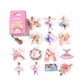 Vintage-Aufkleber mit Ballett-Mädchen-Motiven und Blumen in einer Geschenkbox - Ballettmädchen