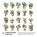 Set di 40 adesivi PET con piante tropicali ad acquerello tra cui monstera e cactus - Mare della Foresta Tropicale