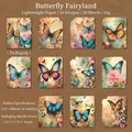 Butterfly Wonderland vintage scrapbook paper set with 10 butterfly designs in sepia tone - Butterfly Wonderland