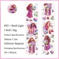 Nastro PET Flower Girl con finitura a conchiglia e illustrazioni romantiche di ragazze - Ortensia