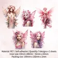 Adesivi PET ali d'angelo retrò con cinque fate magiche rosa per scrapbooking fai-da-te - Ali d'angelo