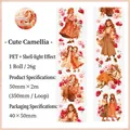PET shell light decorative tape featuring lovely camellia pattern in 50mm x 2m roll size - Camellia