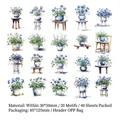 Adesivi PET piante fiorite acquerello blu per scrapbooking, confezione da 40 - Incenso del Bacino del Mare Blu