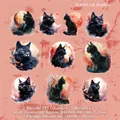 Wasserfeste PET-Aufkleber mit schwarzen Katzen und rotem Mond für Scrapbooking-Dekor - Karmesinrote Katzenschatten