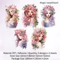 Magic floral fairy PET stickers set featuring five artistic girl designs for journaling - Magic Sweetheart