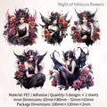 Gothic fairy PET stickers with black figures and red roses for DIY journaling, 10 pieces - Night Hibiscus