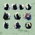 PET-Stickerset Phantom Cat mit 20 dunklen Katzenmotiven für Scrapbooking und Deko - Phantom-Geisterkatze
