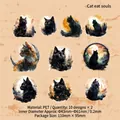 Dunkle Mondkatzen PET Sticker Set mit 20 Retro Illustrationen für Journaling Deko - Seelenfressende Katze