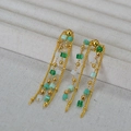 Pendientes largos de plata 925 con cuentas verdes y borlas doradas elegantes - Estilo Borla de Vidrio Cuadrado Verde / Verde