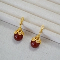 Vintage gold plated flower earrings with red agate and sparkling zircon accents - Red Agate Style