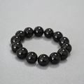 Fashionable 14mm black agate beaded stretch bracelet featuring glossy polished round beads - 14mm Black Agate