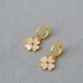 Elegant gold-plated clover earrings with white mother of pearl and red zircon stone - Red Zirconia Clover